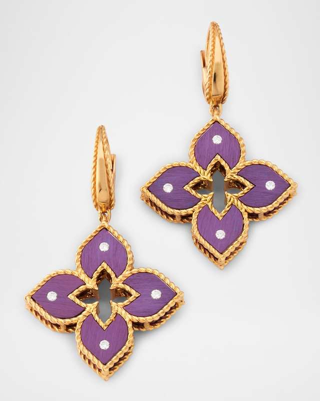 18K Rose Gold Medium Diamond and Purple Titanium Venetian Princess Earrings